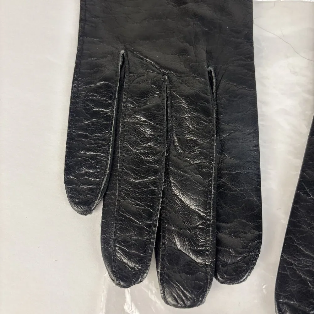 VTG Stix Baer Fuller Black Embroidered Gloves Leather Size 7 Real Kid Elbow
